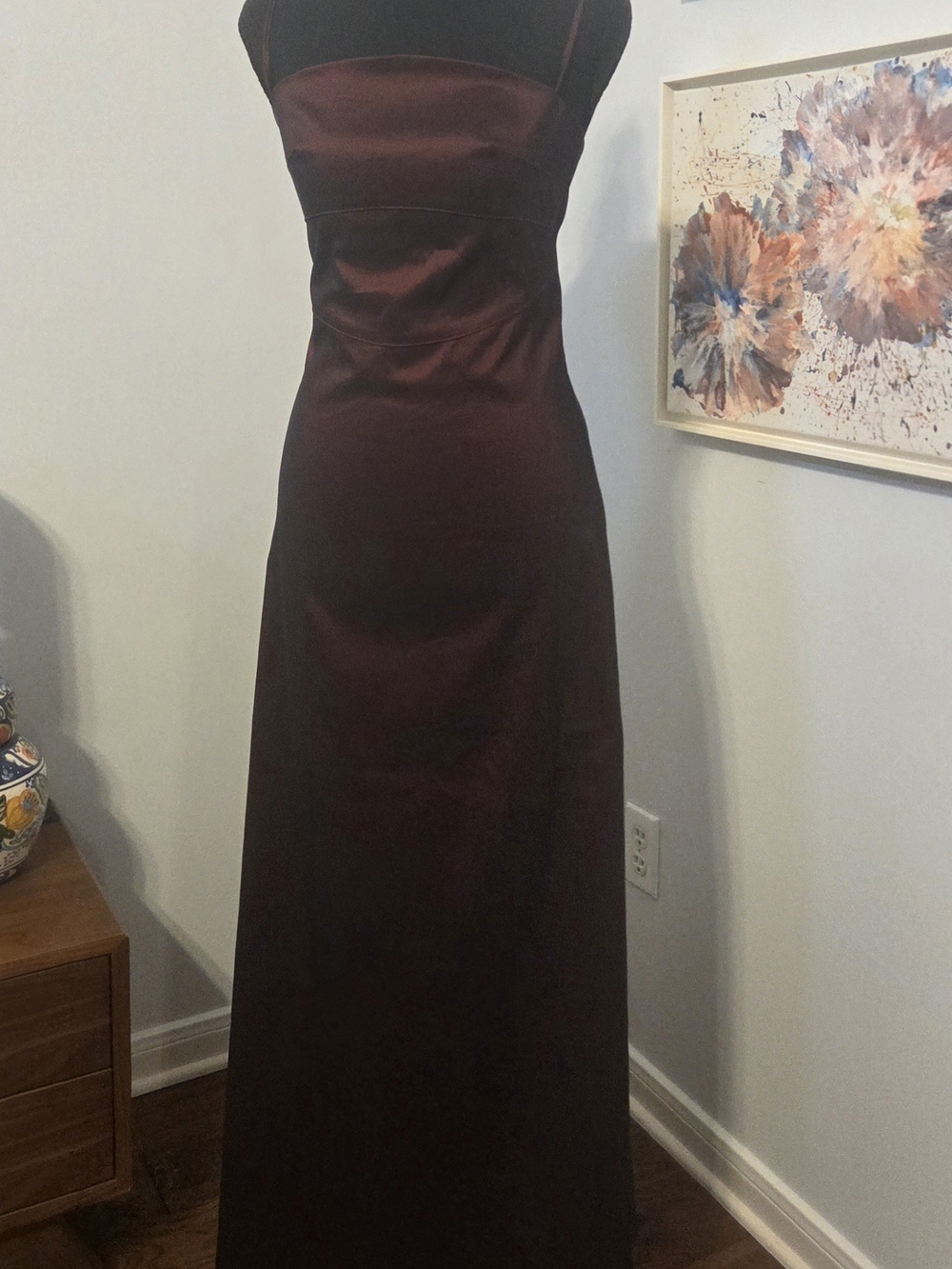 Strapless Satin Evening Gown in Deep Burgundy